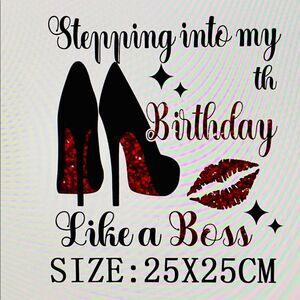Birthday Red Sole High Heels Kissable Lips Iron On Decal Party Like a Boss